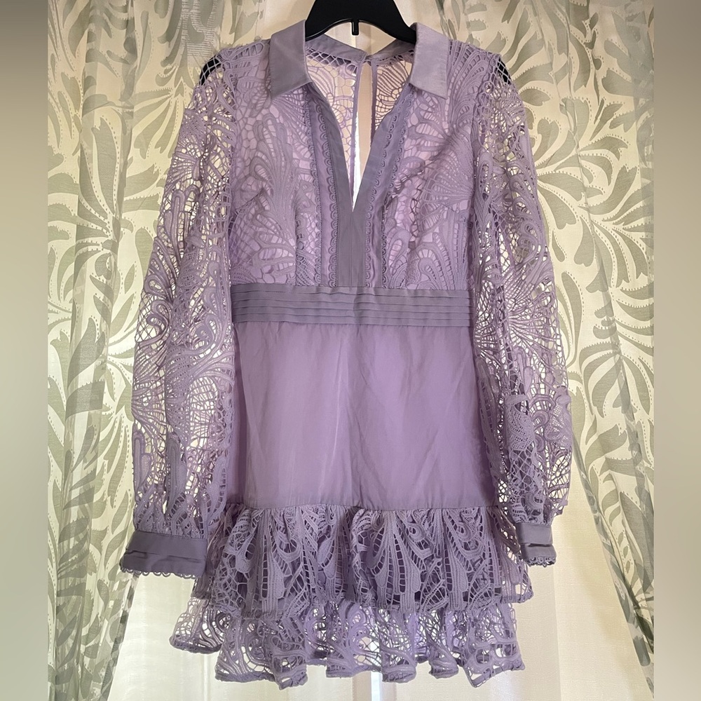 Asos Design Collared Lace Mini Dress With Tiered Skirt In Lilac